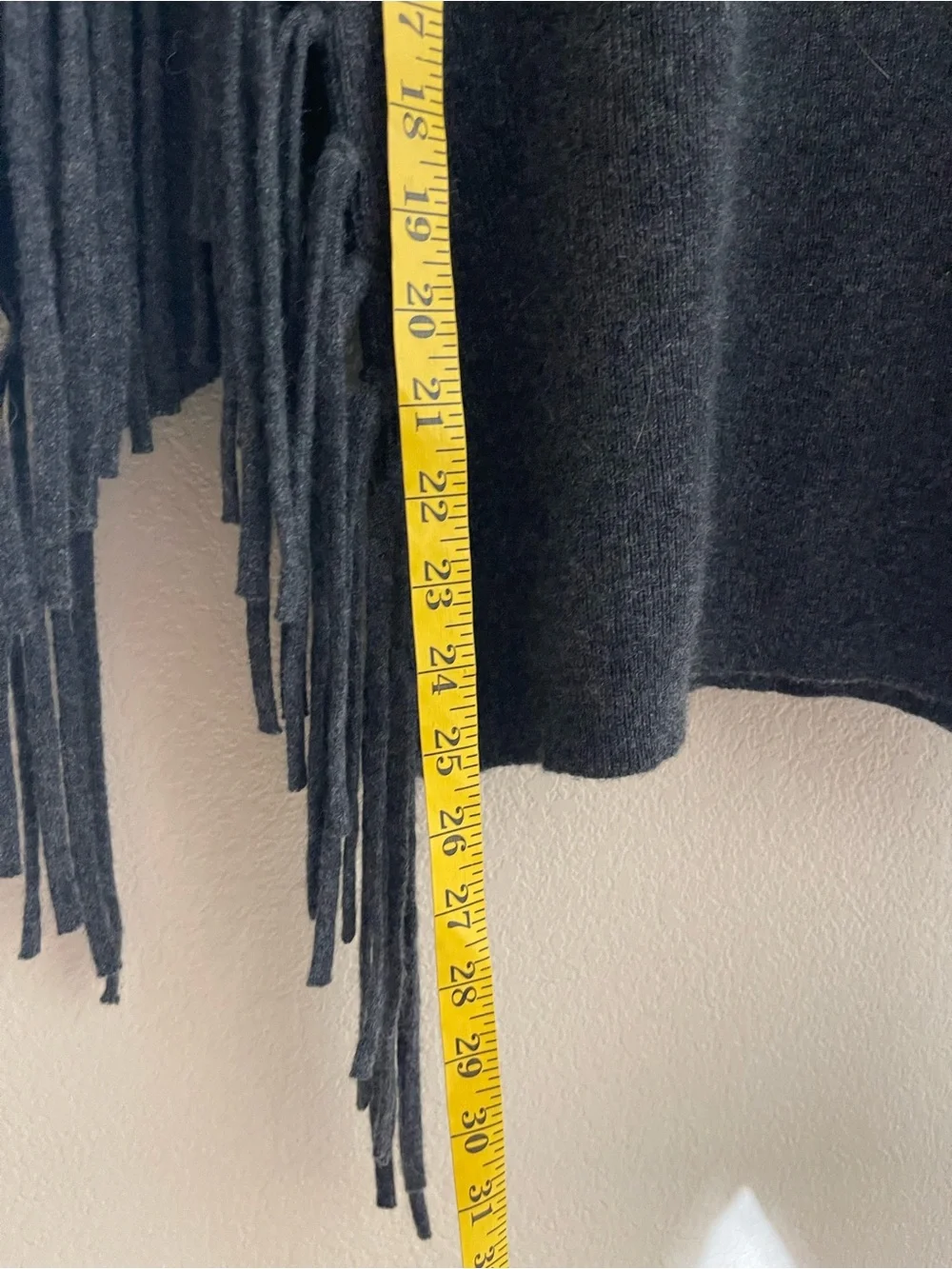 Plush Cashmere Women's Charcoal Fringe Mock Neck Sweater Poncho